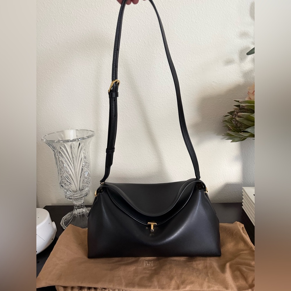 TOTEME T-lock top handle black leather with gold hardware